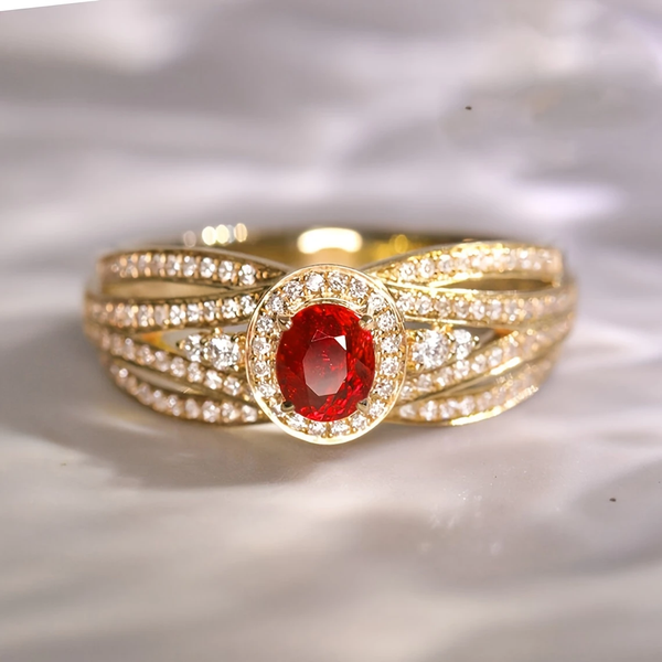 Aveline Red Accent Ring | Gold-Tone
