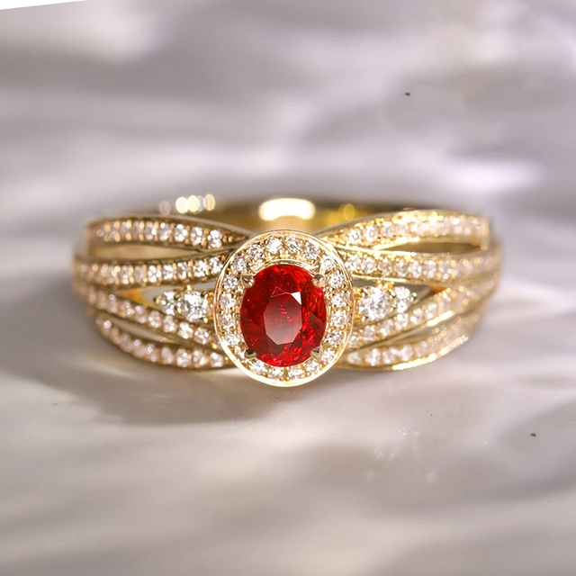 Aveline Red Accent Ring | Gold-Tone
