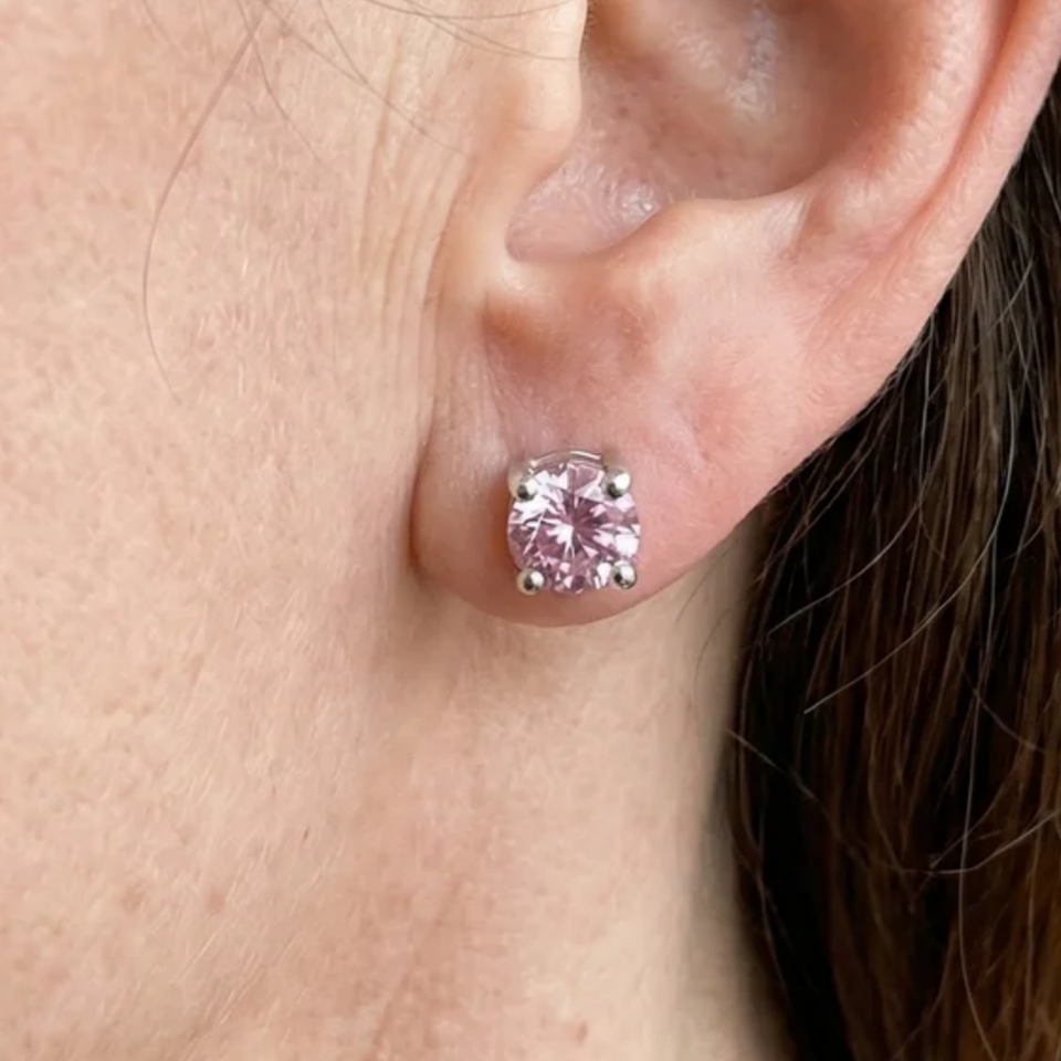 Melissa Pink Round Earrings | Silver-Tone — image 2