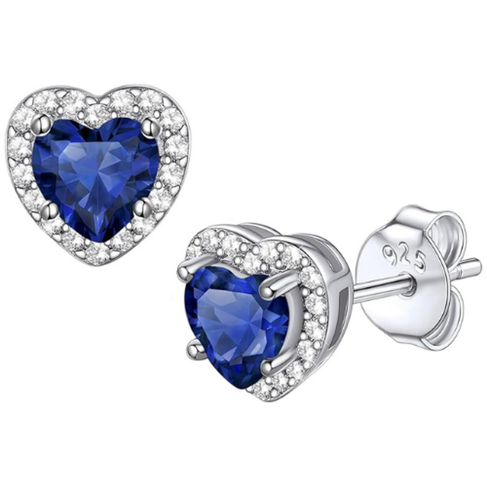 Catherine Blue Heart Stud Earrings | Silver-Tone — image 2