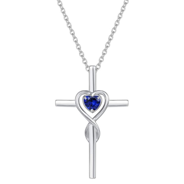 Antonia Blue Heart Accent Cross Necklace | Silver-Tone — image 2