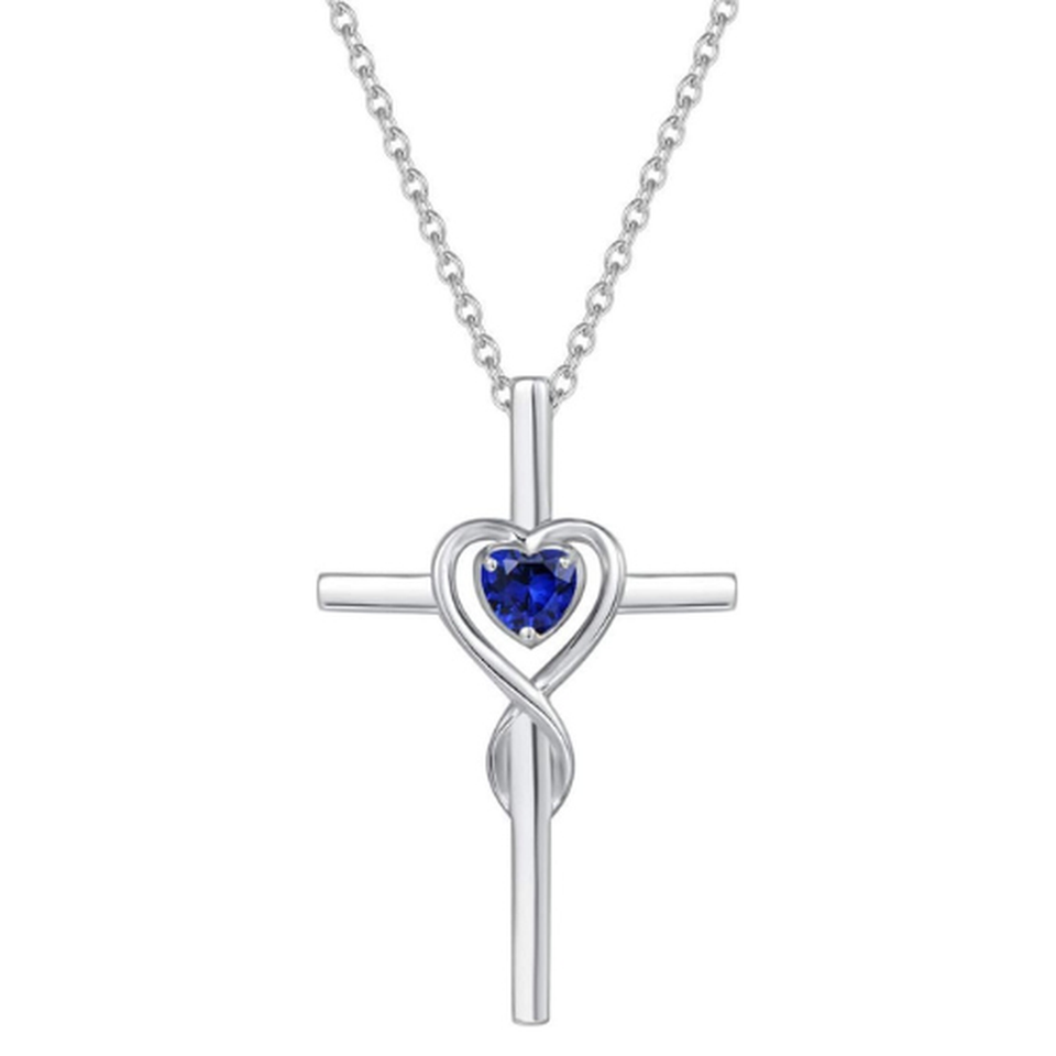 Antonia Blue Heart Accent Cross Necklace | Silver-Tone — image 2