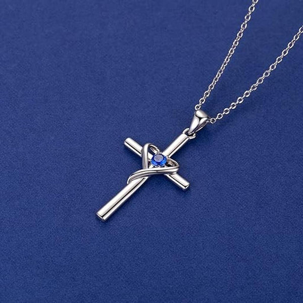 Gwyneth Blue Cross Necklace | Silver-Tone