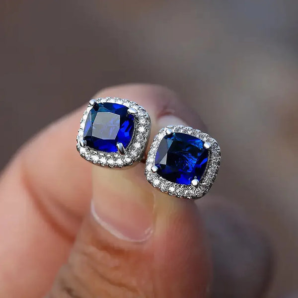 Dorothy Blue Square Stud Earrings | Silver-Tone — image 2