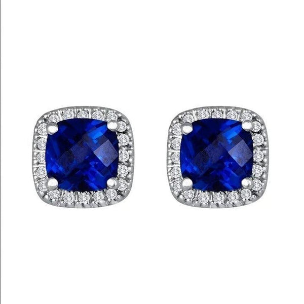 Dorothy Blue Square Stud Earrings | Silver-Tone — image 3