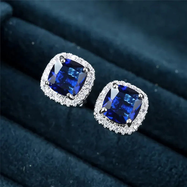 Dorothy Blue Square Stud Earrings | Silver-Tone