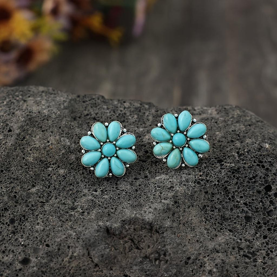 Esther Turquoise-Color Blossom Earrings | Silver-Tone