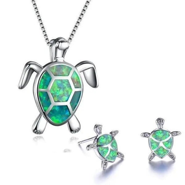 Bridget Opal-Look Turtle Necklace and Earring Set | Silver-Tone — image 4