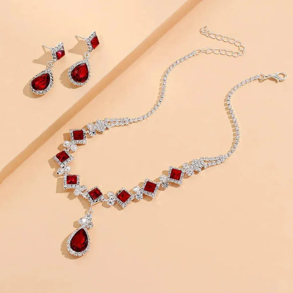 Melinda Red Teardrop Necklace and Earrings Set - image 1