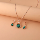 Wilhelmina Green Necklace and Earrings Set | Gold-Tone