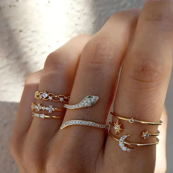 Abigail Sparkle Retro Ring Set | Gold-Tone
