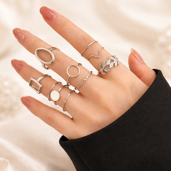Angela 11-Piece Retro Ring Set | Gold or Silver Tones