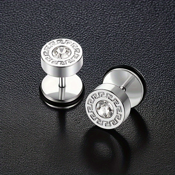 Hugh Line Pattern Stud Earrings — Silver-Tone — image 2