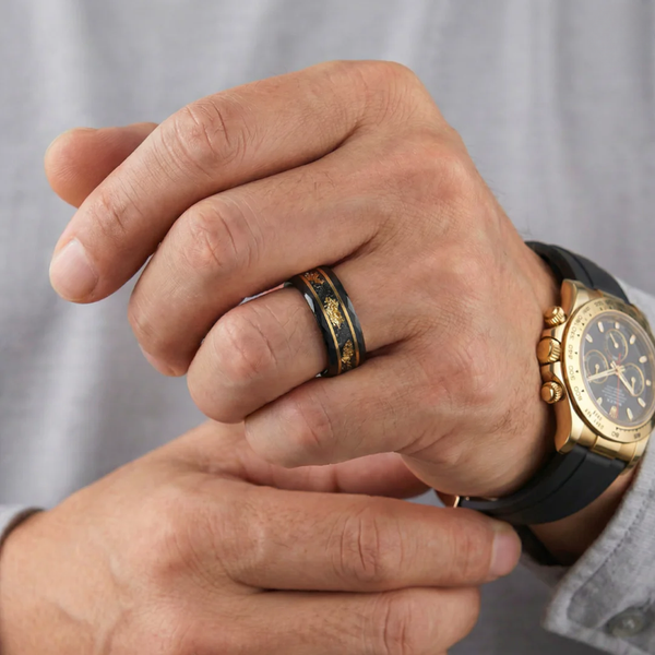 Nathan Black Hammered Inlay Ring - image 3