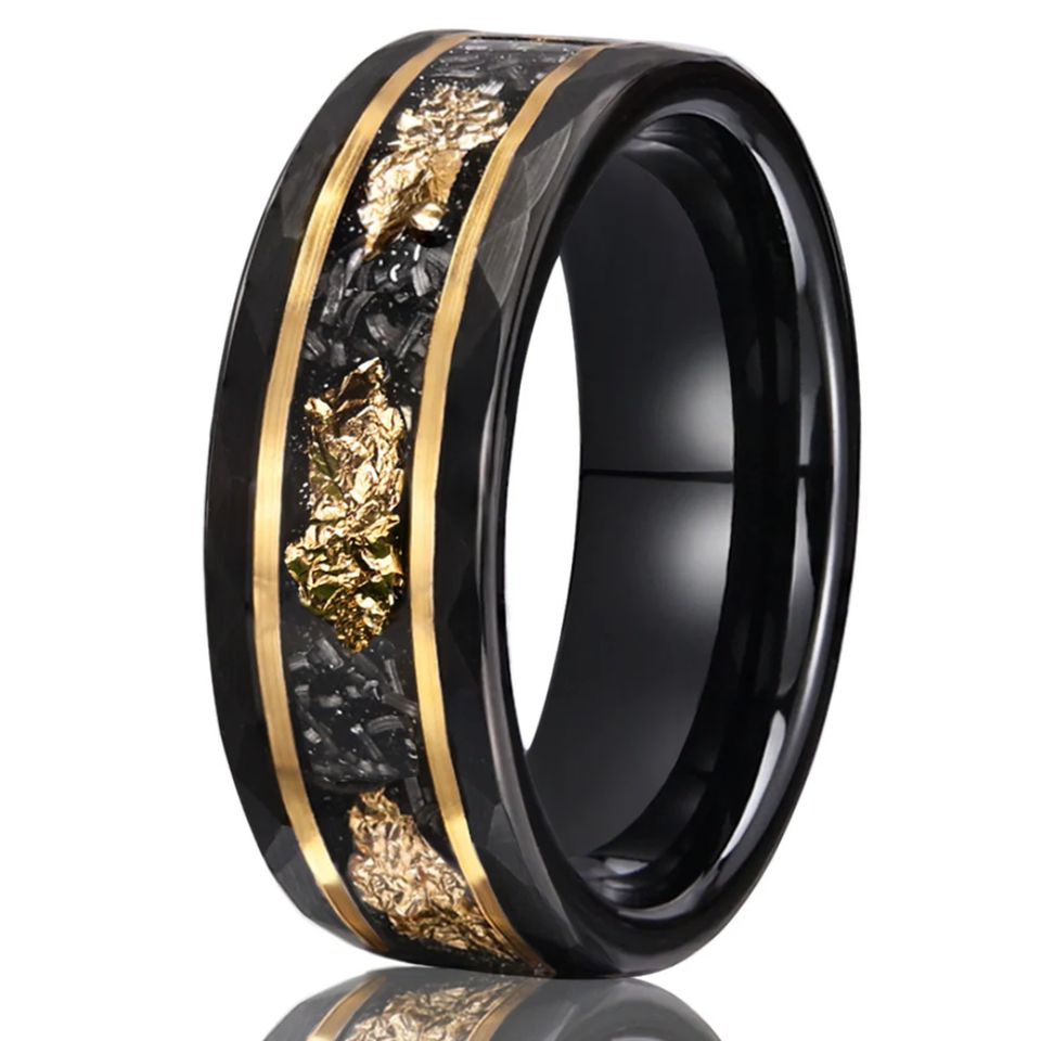 Nathan Black Hammered Inlay Ring — Gold-Tone — image 1