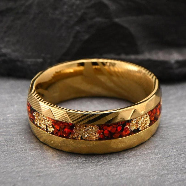 Sebastian Red Inlay Band Ring | Gold-Tone — image 2