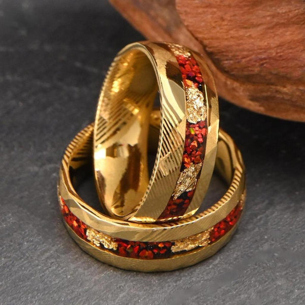 Sebastian Red Inlay Band Ring | Gold-Tone — image 5