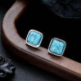 Emma Turquoise-Color Square Stud Earrings | Silver-Tone — image 2