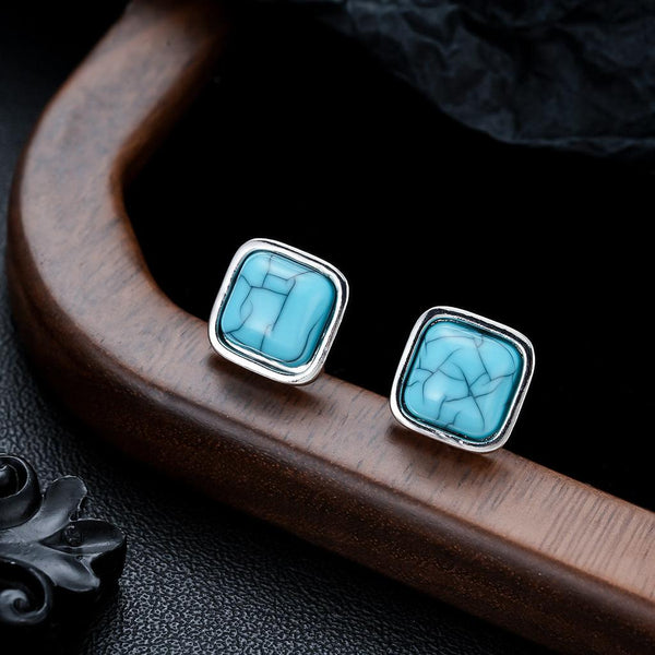 Emma Turquoise-Color Square Stud Earrings | Silver-Tone — image 2
