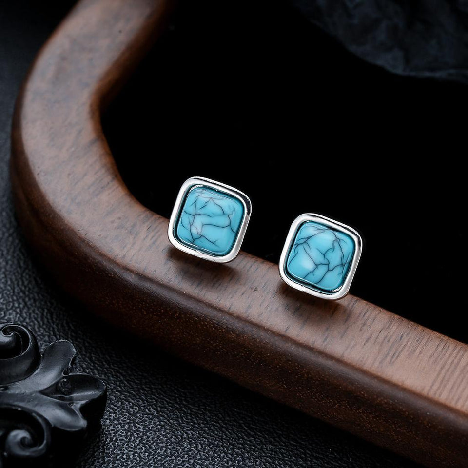 Emma Turquoise-Color Square Stud Earrings | Silver-Tone