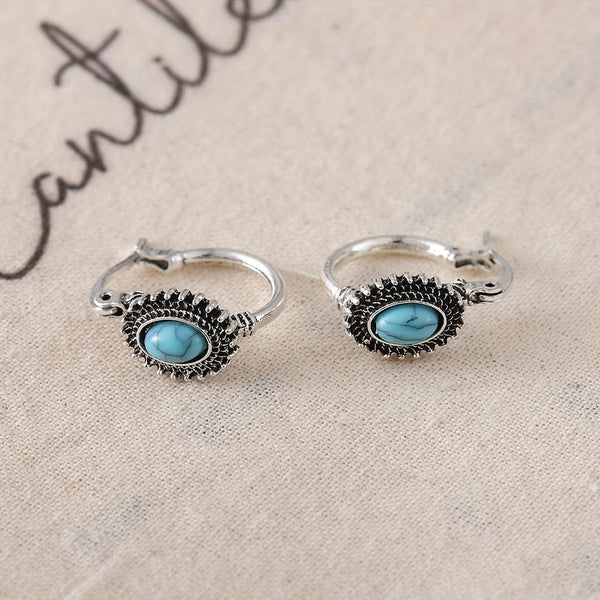 Hannah Turquoise-Color Crest Hoop Earrings | Silver-Tone — image 2