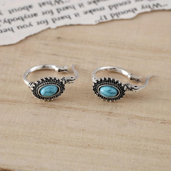 Hannah Turquoise-Color Crest Hoop Earrings | Silver-Tone — image 3