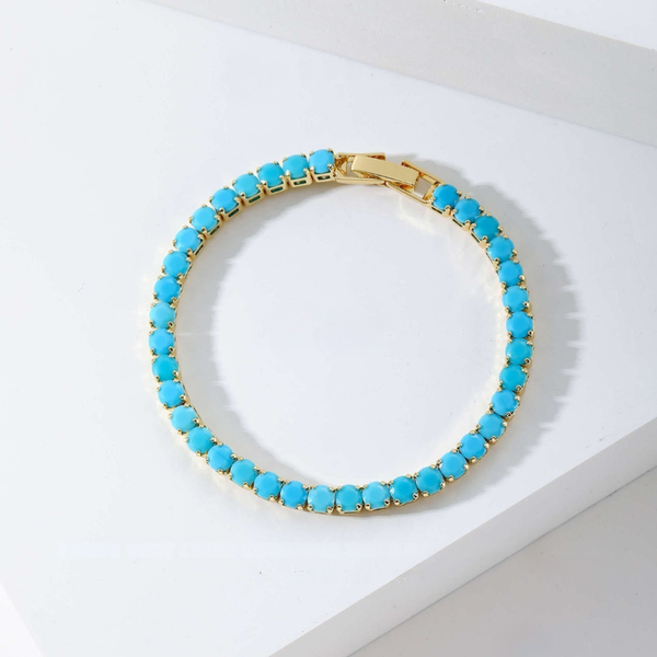 Felicia Round Turquoise-Color Tennis Bracelet | Gold-Tone — image 3