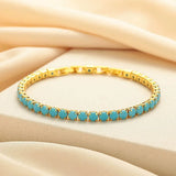 Felicia Round Turquoise-Color Tennis Bracelet | Gold-Tone