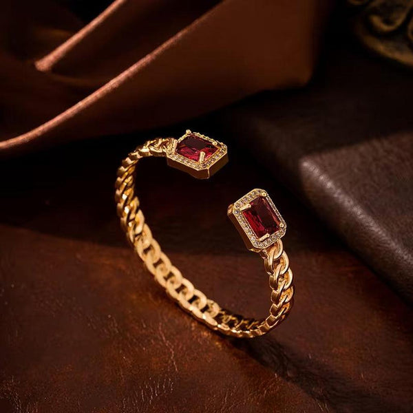 Nicola Red Open Bracelet | Gold-Tone — image 3