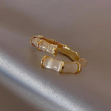 Naomi Adjustable Open White Opal-Look Ring | Gold-Tone