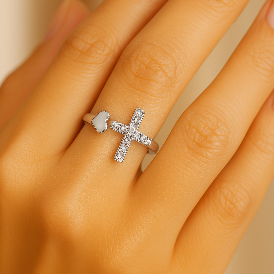 Agnes Adjustable Retro Cross Ring | Silver-Tone