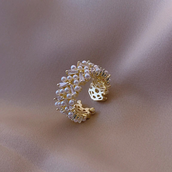 Phoebe Adjustable Ring with Pearl-Look and Gold-Color Details - image 1