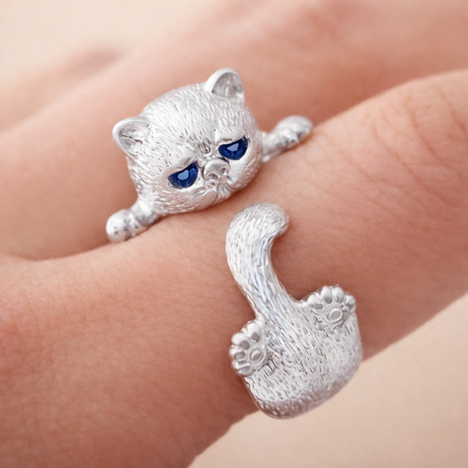Frances Adjustable Kitten Ring | Silver-Tone