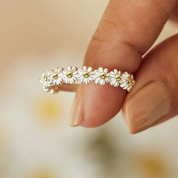 Amelia Adjustable Daisy Enamel-Look Ring | Silver-Tone — image 3