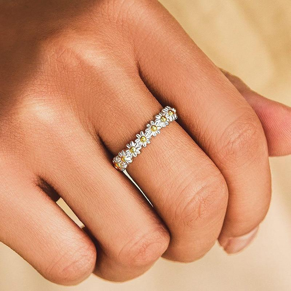 Amelia Adjustable Daisy Enamel-Look Ring | Silver-Tone — image 4