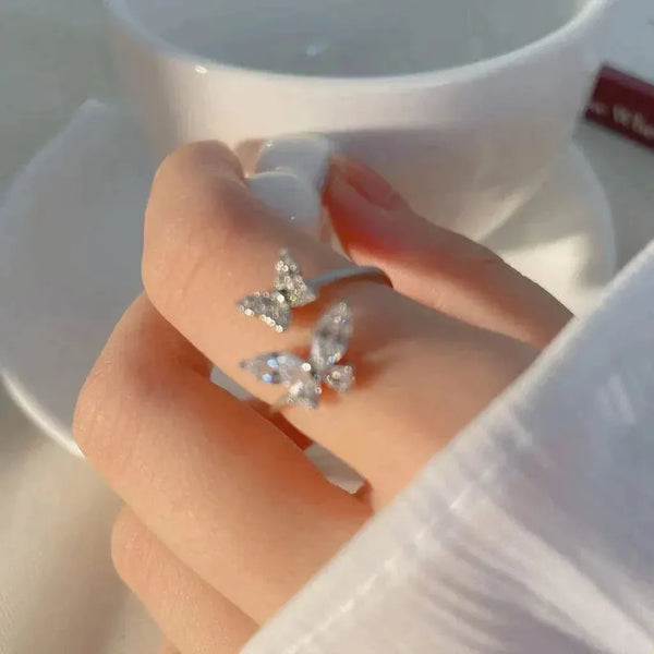 Elaine Adjustable Butterfly Sparkle Ring | Silver-Tone — image 2