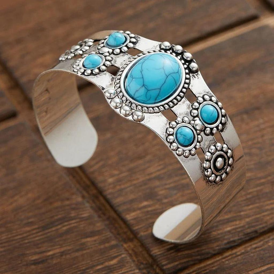 Dorothea Adjustable Silver-Tone Turquoise-Color Open Bracelet