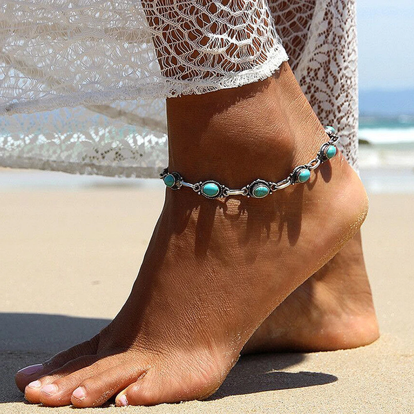 Nina Vintage-Style Blue Accent Anklet - image 1