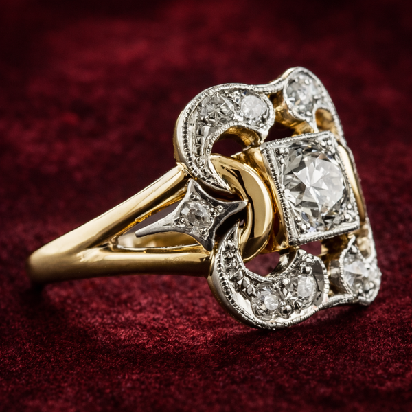 Constance Vintage-Style Rectangular Accent Ring | Two-Tone