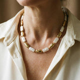 Clarissa Gold-Tone and White Rectangular Bead Necklace — image 2