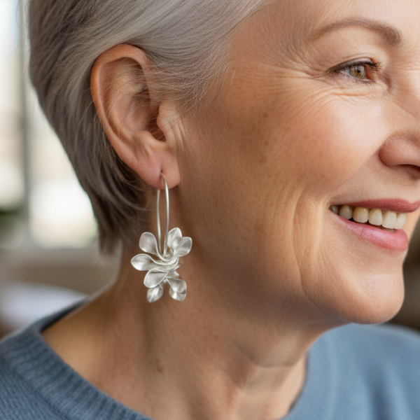 Dolores Vintage-Style Irregular Flower Earrings | Silver-Tone — image 4