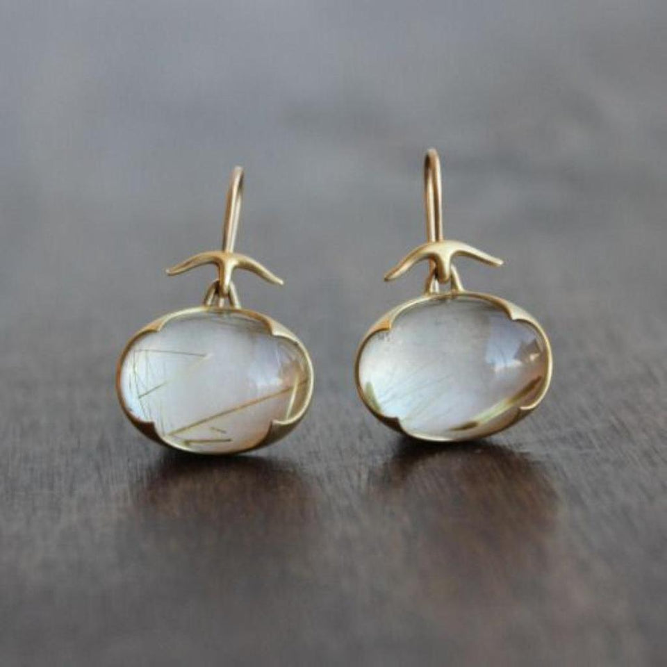 Christine Vintage-Style Luminous Stone Earrings | Gold-Tone