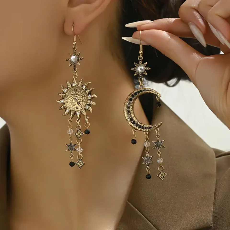 Greta Vintage-Style Sun and Moon Drop Earrings - image 1