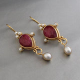 Aurelia Vintage-Style Red Accent and Daisy Earrings - image 1