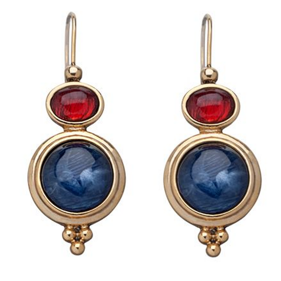 Eugenia Vintage-Style Earrings with Blue and Red Stones - image 1