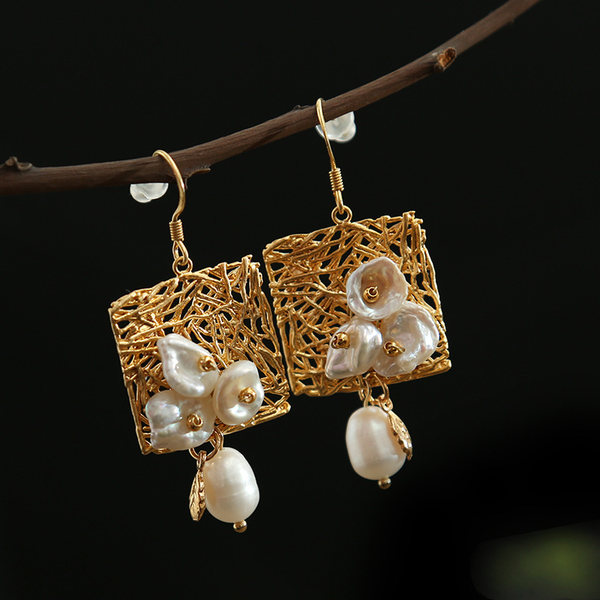 Catherine Floral Earrings with White Pearl-Look Details - image 1