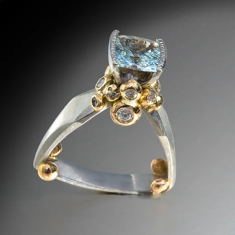 Madeline Vintage-Style Blue Sparkle Ring | Two-Tone