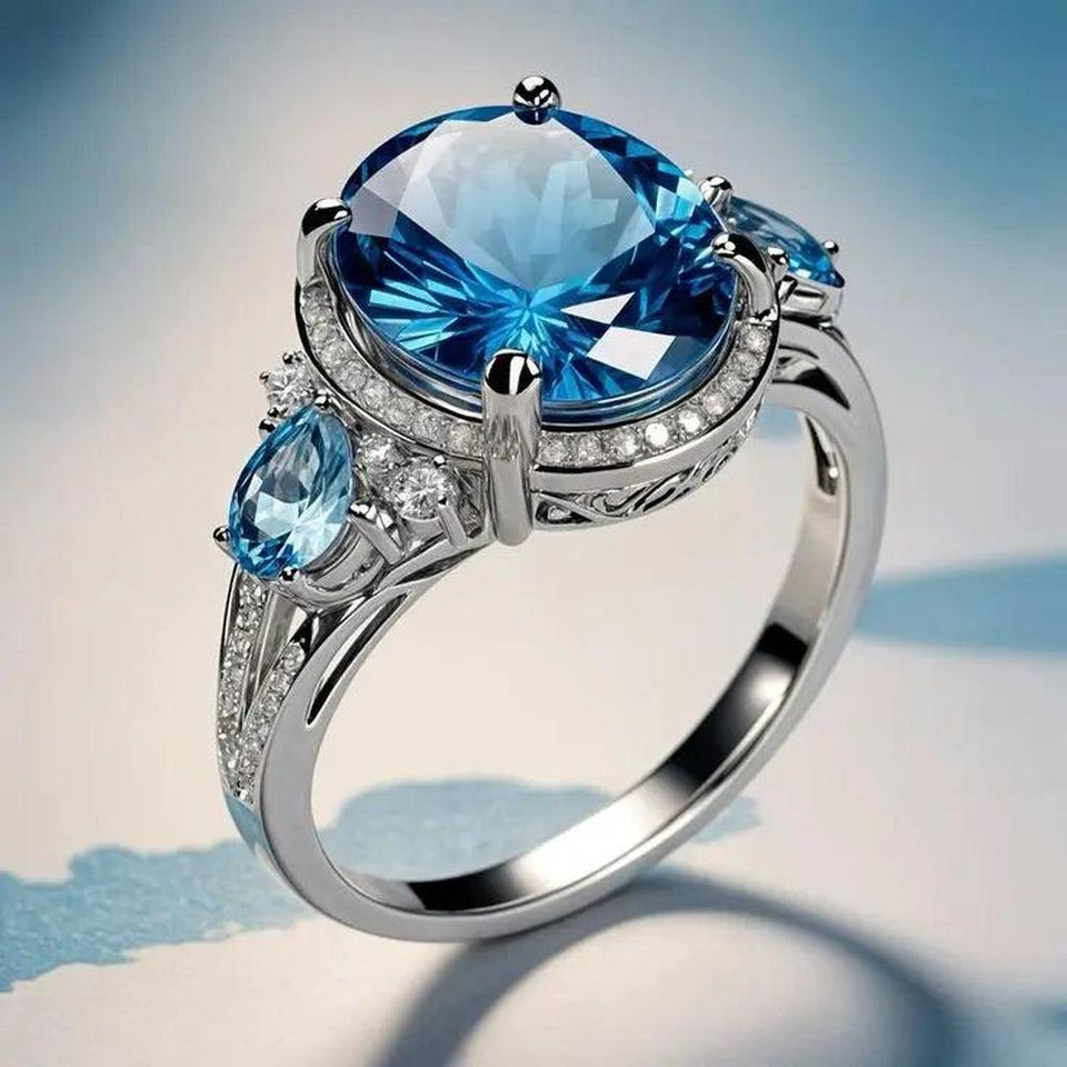 Lorraine Vintage-Style Blue Sparkle Ring | Silver-Tone