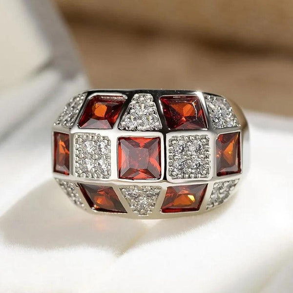 Melanie Vintage-Style Red Stone Ring | Silver-Tone