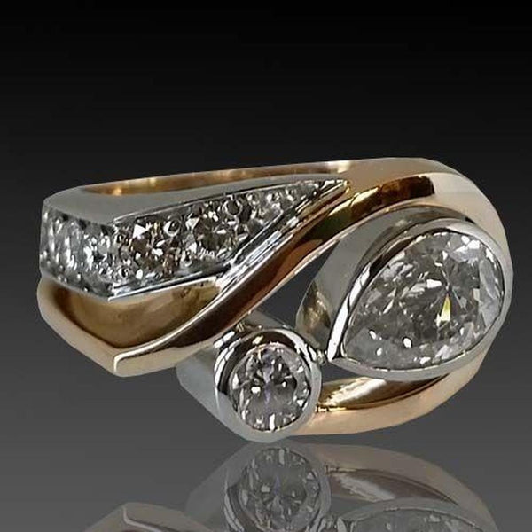 Aileen Irregular Vintage-Style Sparkle Ring | Two-Tone